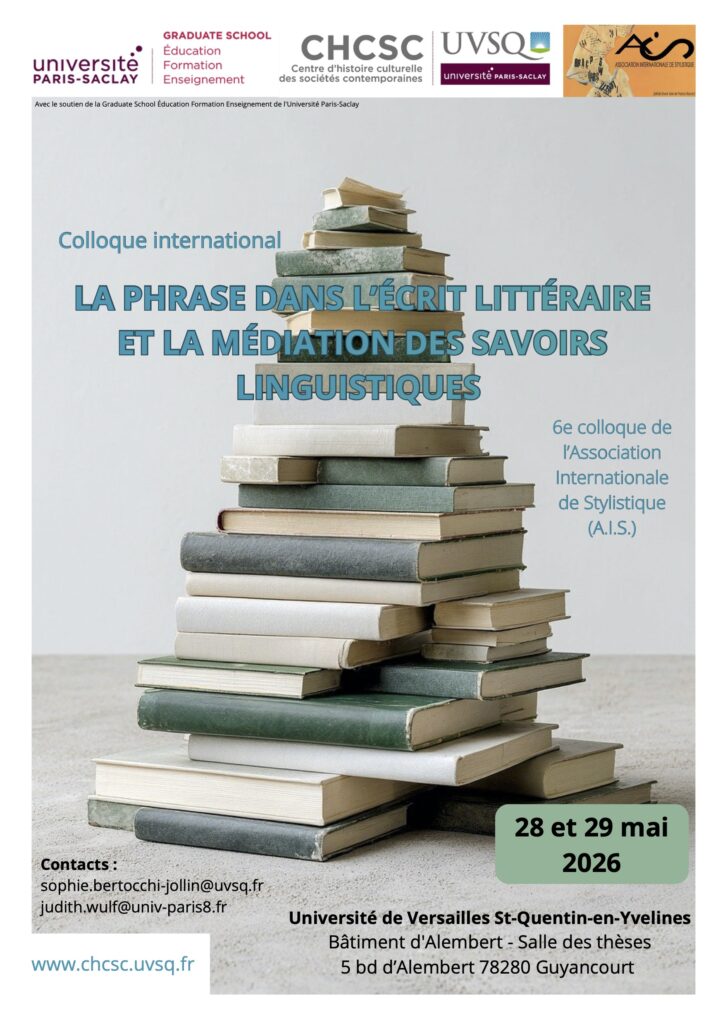 Affiche du colloque AIS "LA PHRASE DANS L’ÉCRIT LITTÉRAIRE ET LA MÉDIATION DES SAVOIRS LINGUISTIQUES"